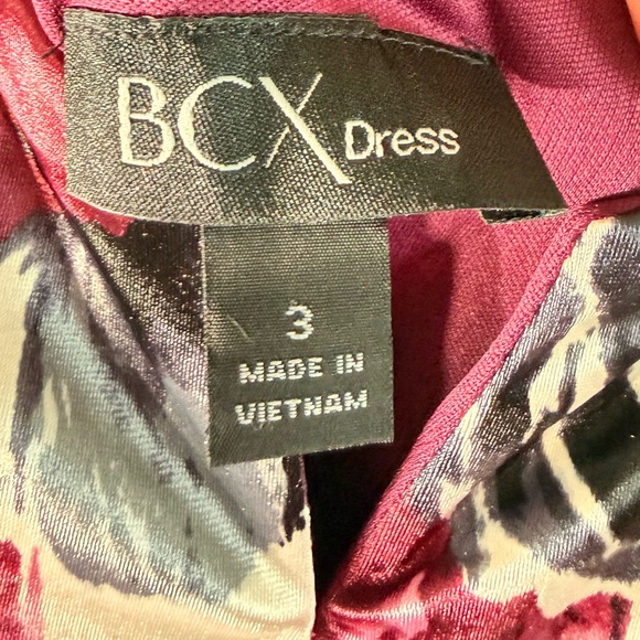 BCX Floral Satin Dress - Burgundy and Gray - Picture 4 of 5